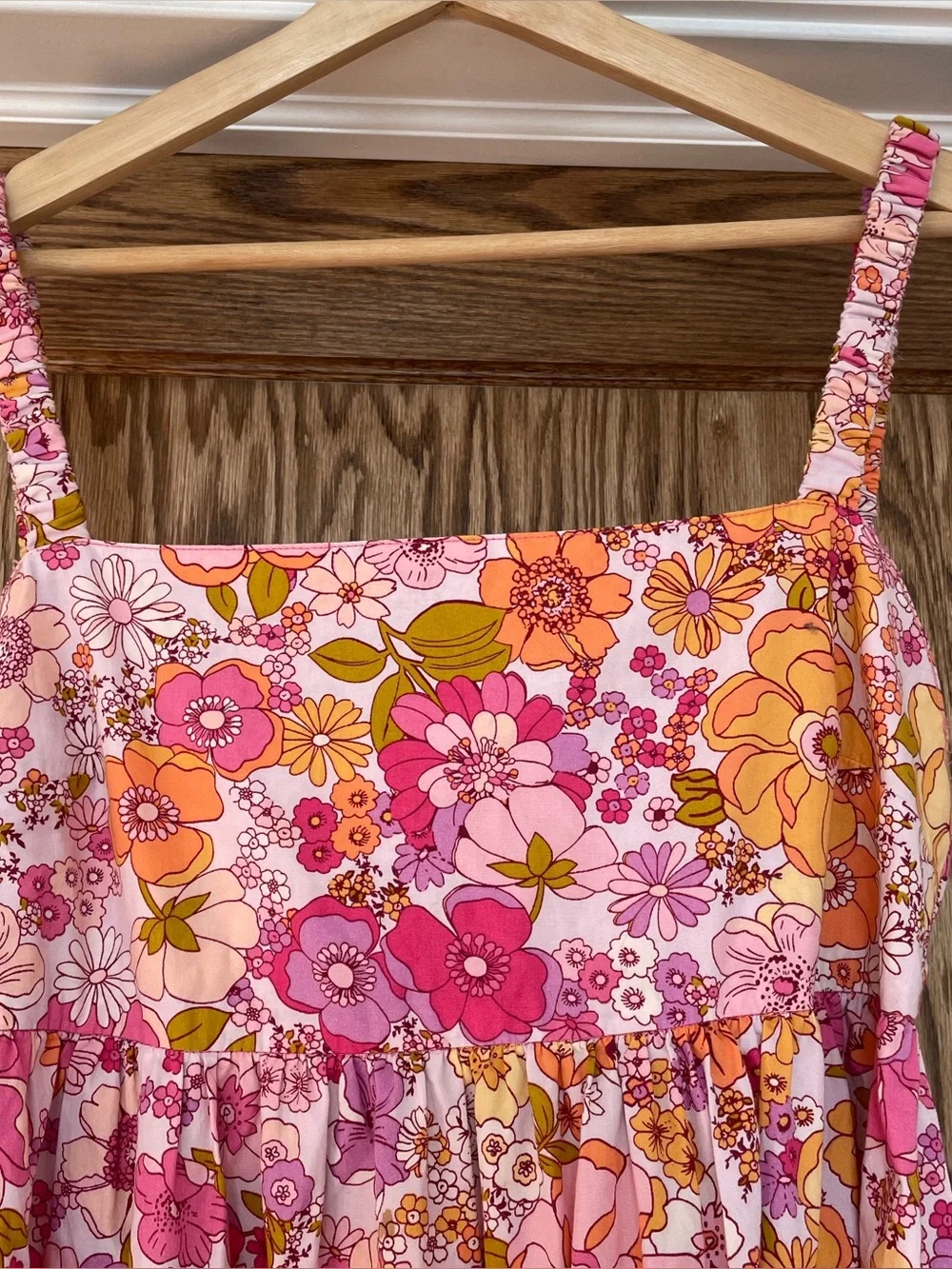 Free People Park Slope Maxi Dress psychedelic pink orange floral M cotton